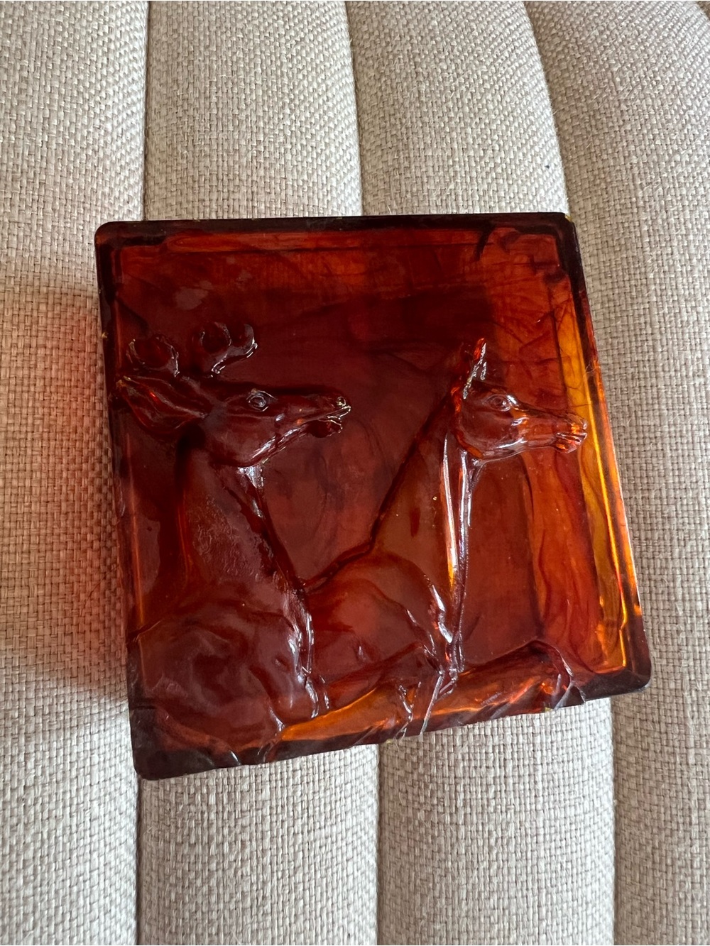 Vintage 1930s Hickok Art Deco Amber Bakelite Deer Trinket Box